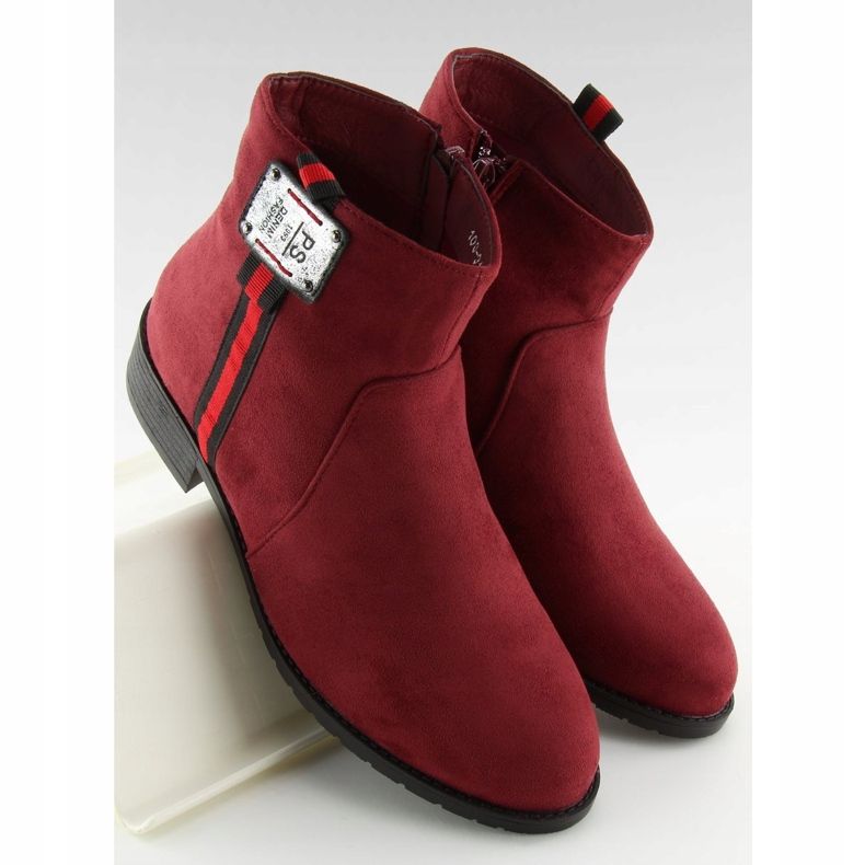 Bottines en daim bordeaux 100-913B0-2 Rouge 1