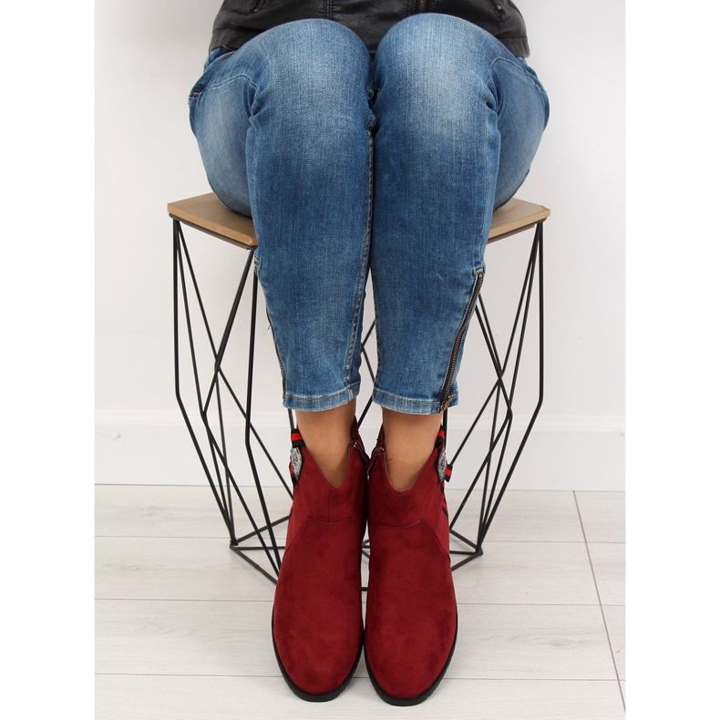 Bottines en daim bordeaux 100-913B0-2 Rouge 2