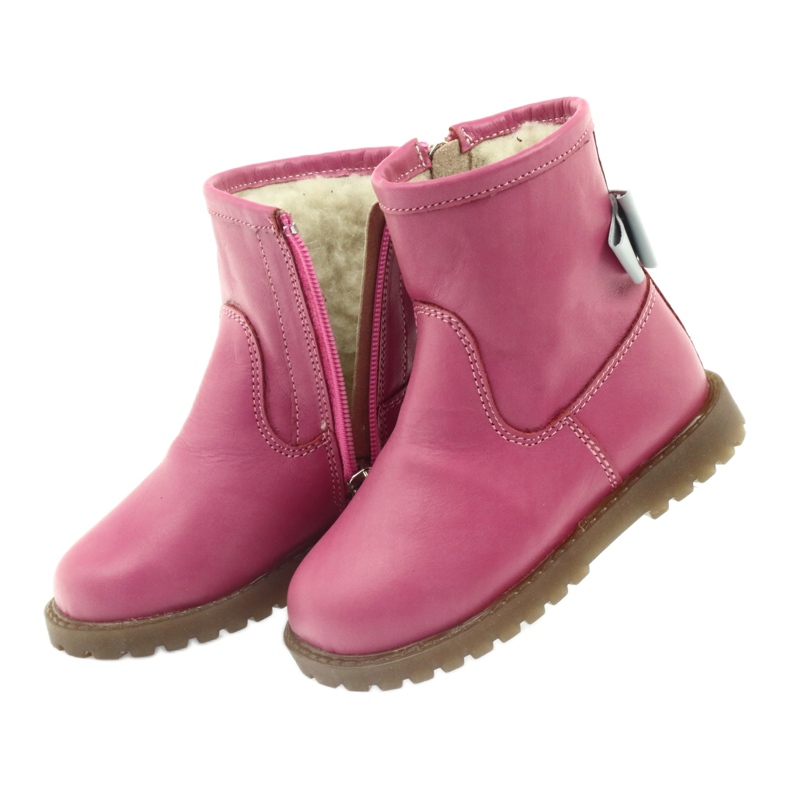 Bartuś Bottes pour enfants en cuir avec un arc rose 317 gris 4 Bartuś Bottes pour enfants en cuir avec un arc rose 317 gris 4
