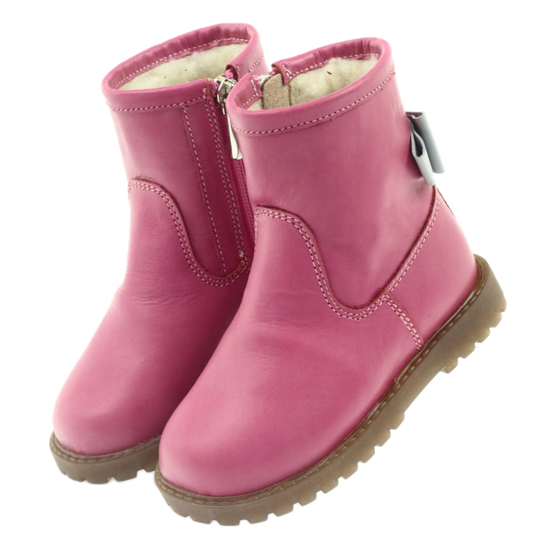 Bartuś Bottes pour enfants en cuir avec un arc rose 317 gris 3 Bartuś Bottes pour enfants en cuir avec un arc rose 317 gris 3