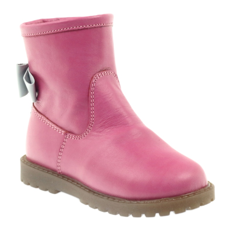 Bartuś Bottes pour enfants en cuir avec un arc rose 317 gris 1 Bartuś Bottes pour enfants en cuir avec un arc rose 317 gris 1