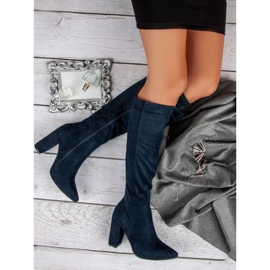 Small Swan Bottines à talons en daim bleu 1
