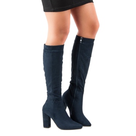 Small Swan Bottines à talons en daim bleu 4