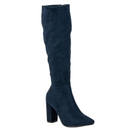 Small Swan Bottines à talons en daim bleu 2