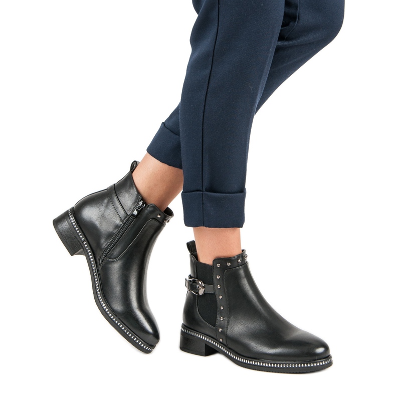 Vinceza Bottines Noires Avec Strass 1
