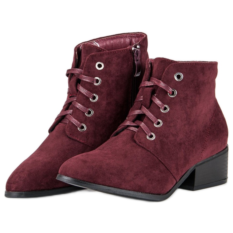 Bottines bordeaux nouées rouge 2