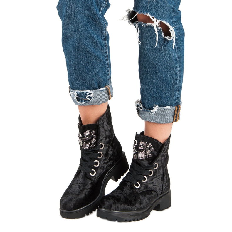 Kylie Bottes en velours à la mode le noir 1