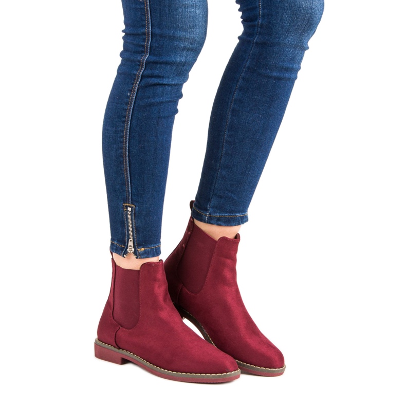 Super Mode Bottines Chelsea en daim bordeaux rouge 2