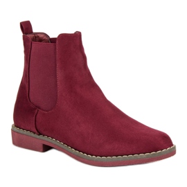 Super Mode Bottines Chelsea en daim bordeaux rouge 4