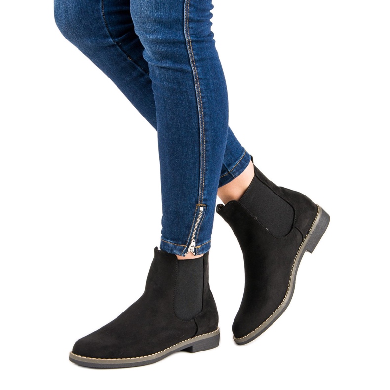 Super Mode Bottines Chelsea en daim noires le noir 1