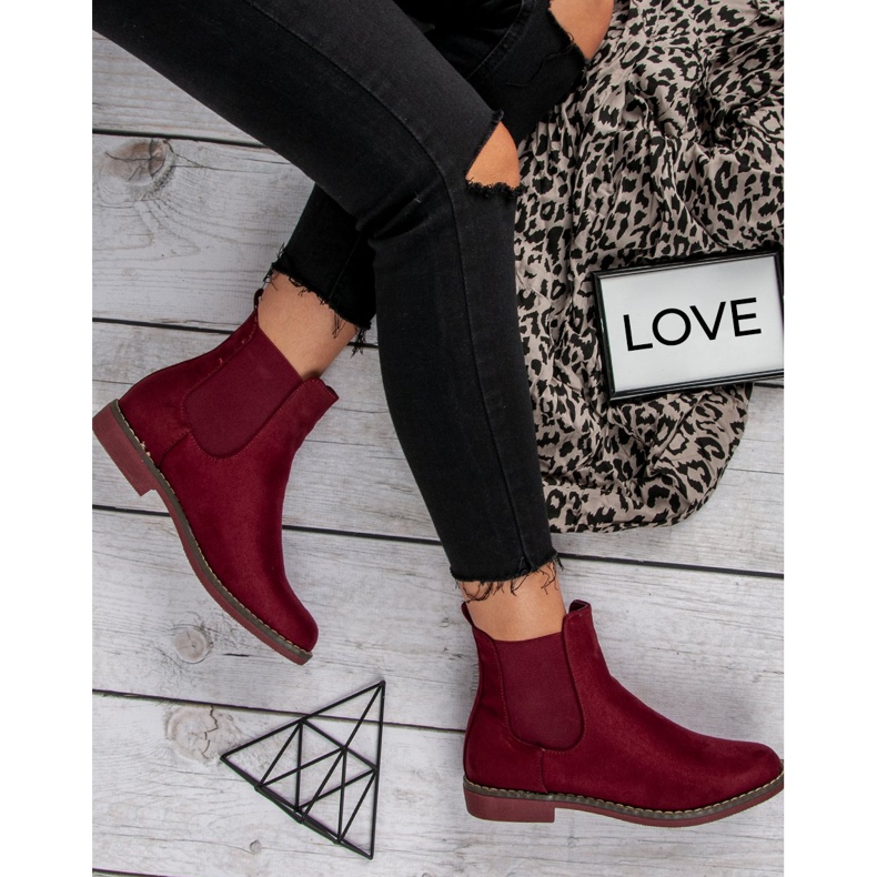 Super Mode Bottines Chelsea en daim bordeaux rouge 1