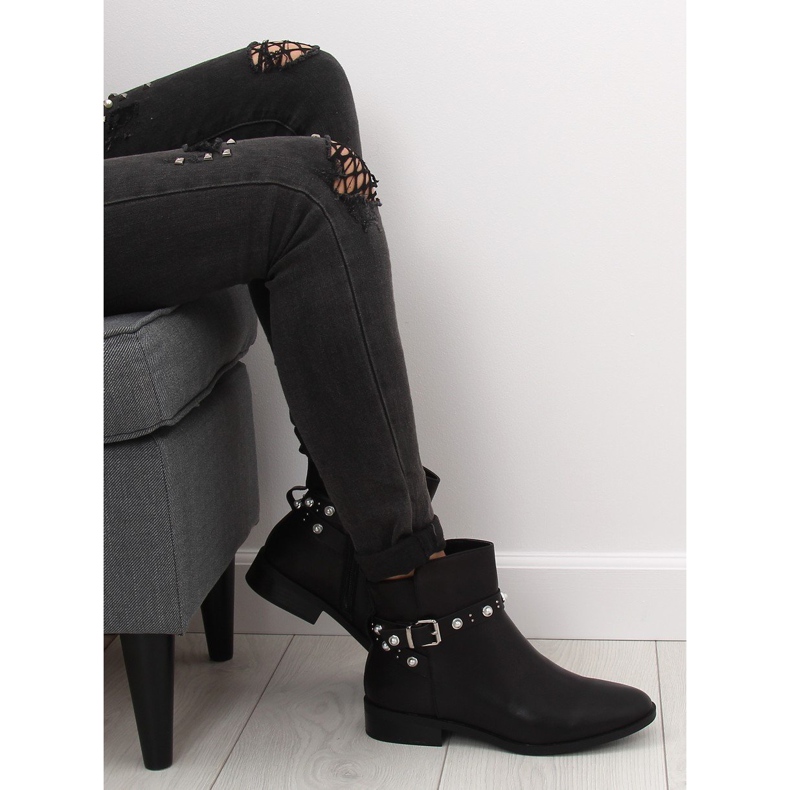 Bottines Chelsea noires à perles 8996 Noir 1