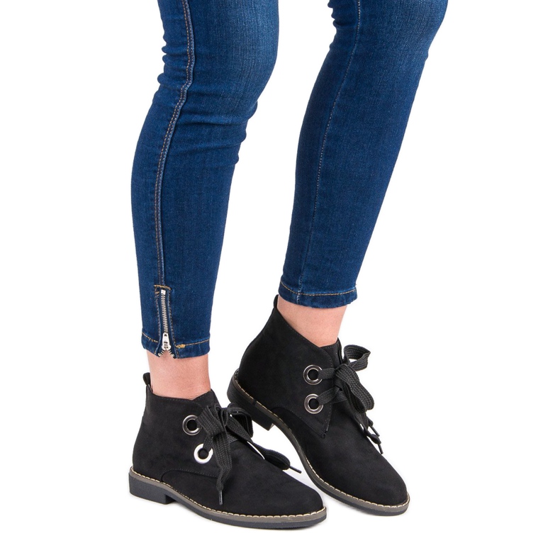 Super Mode Bottes nouées en daim le noir 1