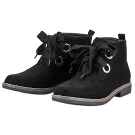 Super Mode Bottes nouées en daim le noir 5