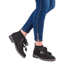 Super Mode Bottes nouées en daim noir 2