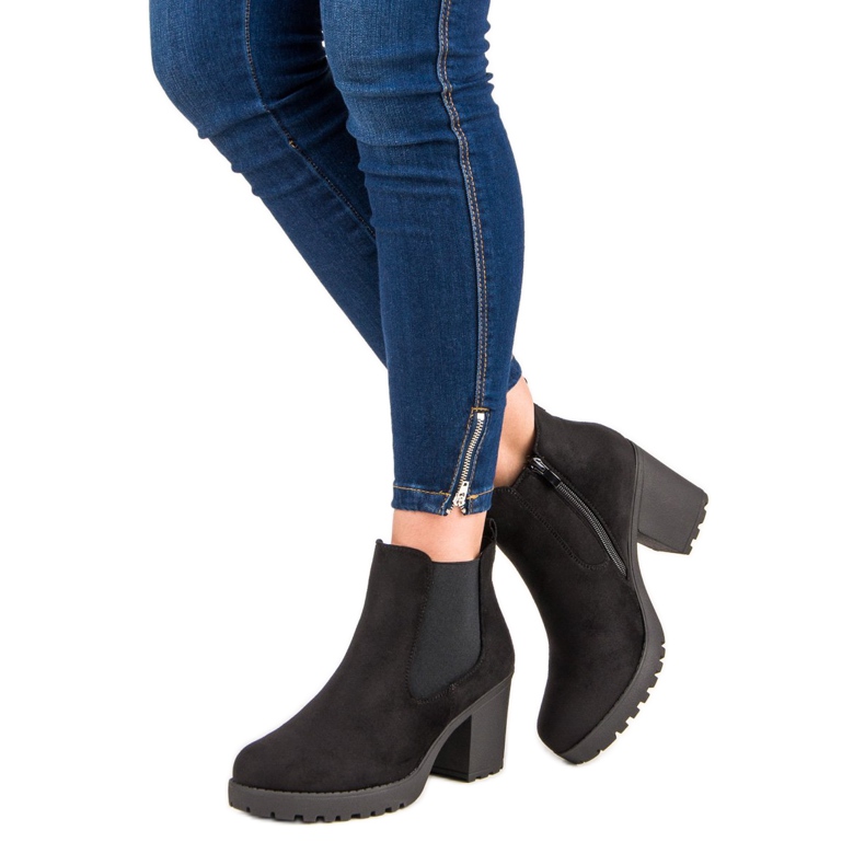 Ideal Shoes Bottines Chelsea en daim sur la plateforme noir 2