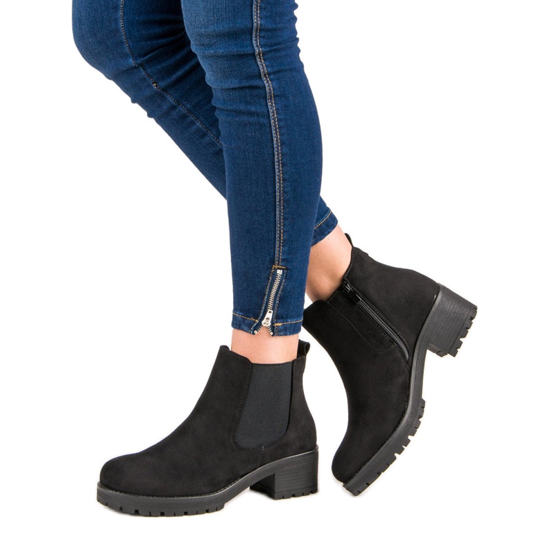 Ideal Shoes Bottines Chelsea noires à talons plats le noir 2
