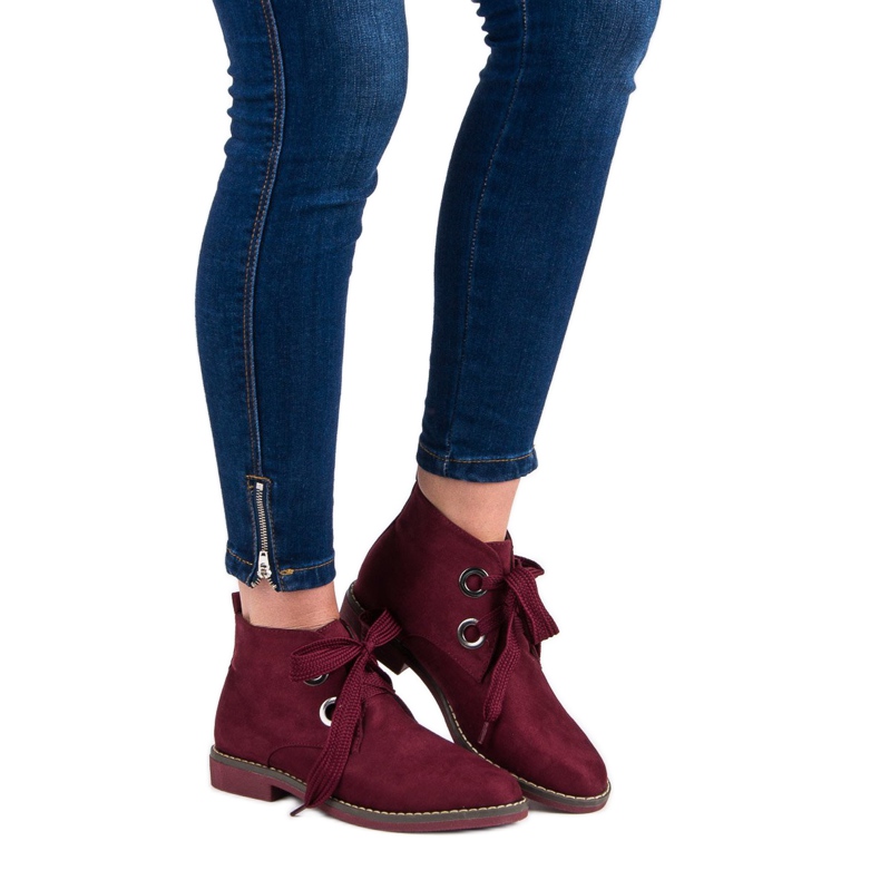 Super Mode Bottines à lacets en daim rouge 1