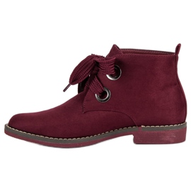 Super Mode Bottines à lacets en daim rouge 3