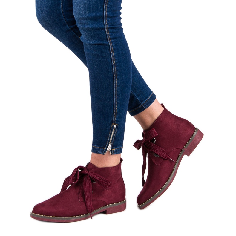 Super Mode Bottines à lacets en daim rouge 2