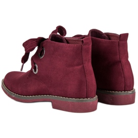 Super Mode Bottines à lacets en daim rouge 4