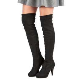 Super Me Bottes en daim sur un talon haut le noir 1