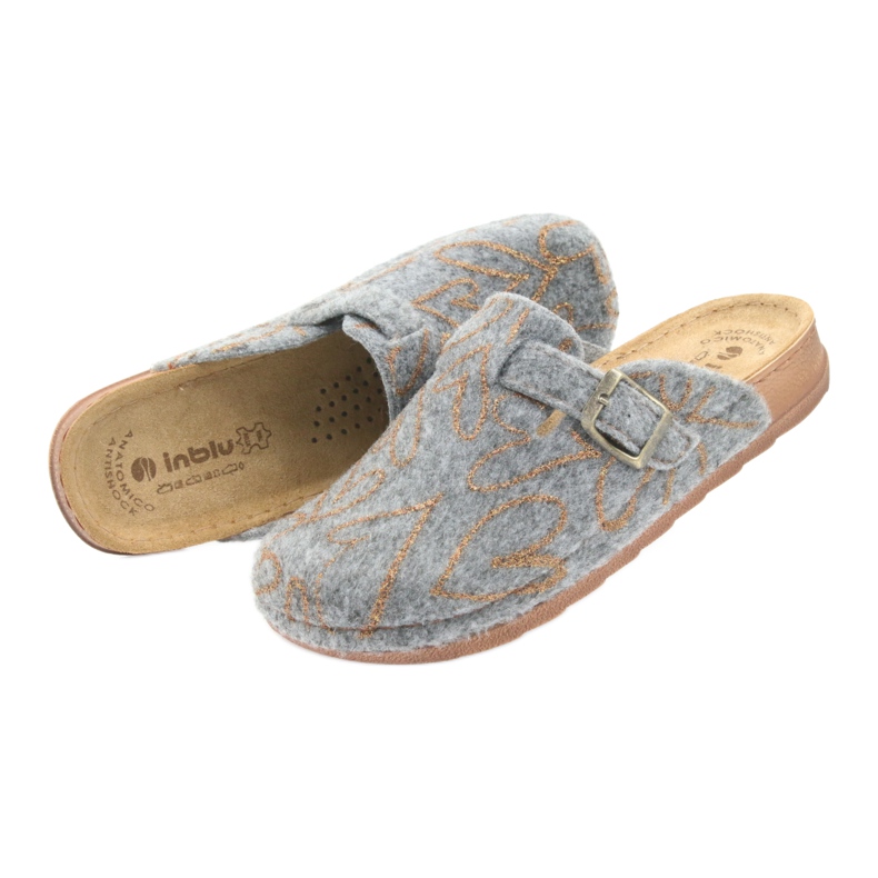 Chaussons feutre Inblu UA033 coeurs dorés gris jaune 4