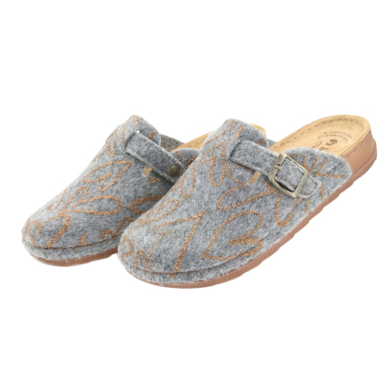 Chaussons feutre Inblu UA033 coeurs dorés gris jaune 3