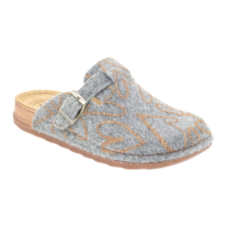 Chaussons feutre Inblu UA033 coeurs dorés gris jaune 1