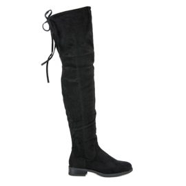 Cuissardes noires sur un talon plat 1