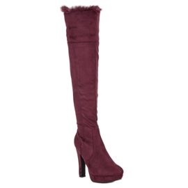 Super Me Cuissardes en daim avec fourrure multicolore rouge 8
