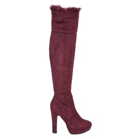 Super Me Cuissardes en daim avec fourrure multicolore rouge 3