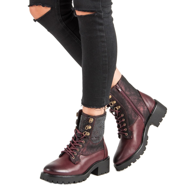 Ideal Shoes Travailleurs lacés sur la plate-forme multicolore rouge 2