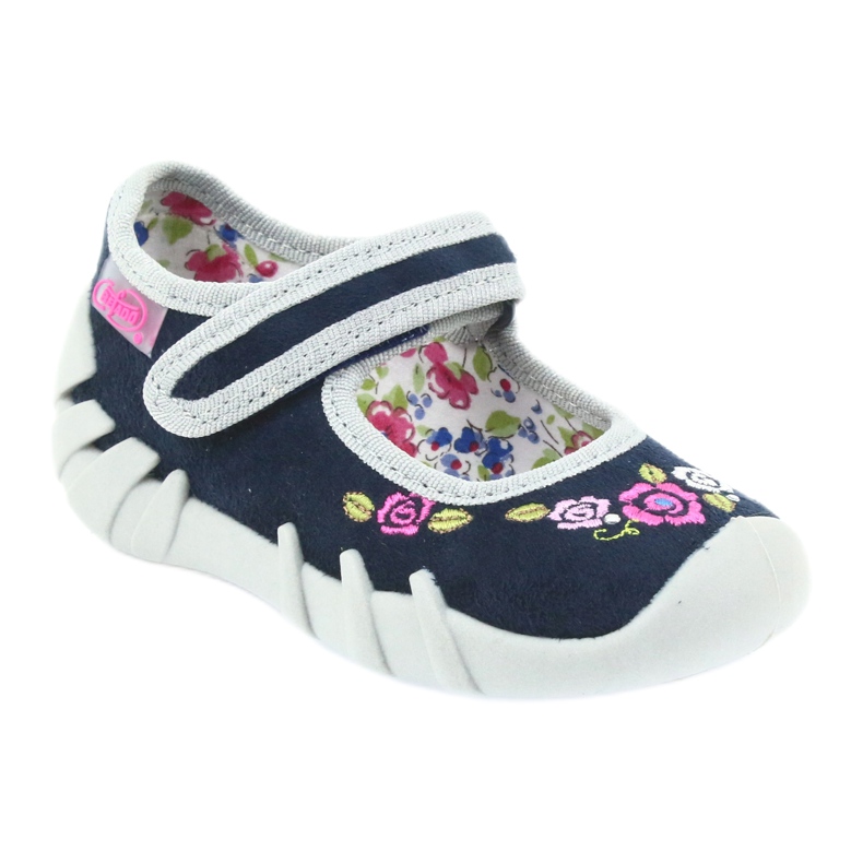 Befado chaussures pour enfants ballerines pantoufles 109P170 gris bleu marine 1
