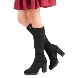 Super Mode Bottes à plateforme en daim noir 2