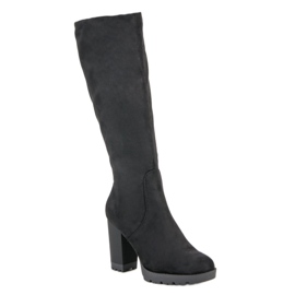 Super Mode Bottes à plateforme en daim le noir 3