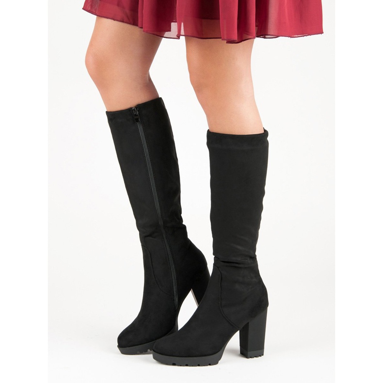 Super Mode Bottes à plateforme en daim le noir 1