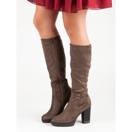 Super Mode Bottes à plateforme en daim brun 4