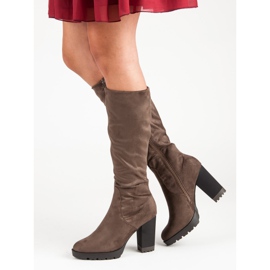 Super Mode Bottes à plateforme en daim brun 1