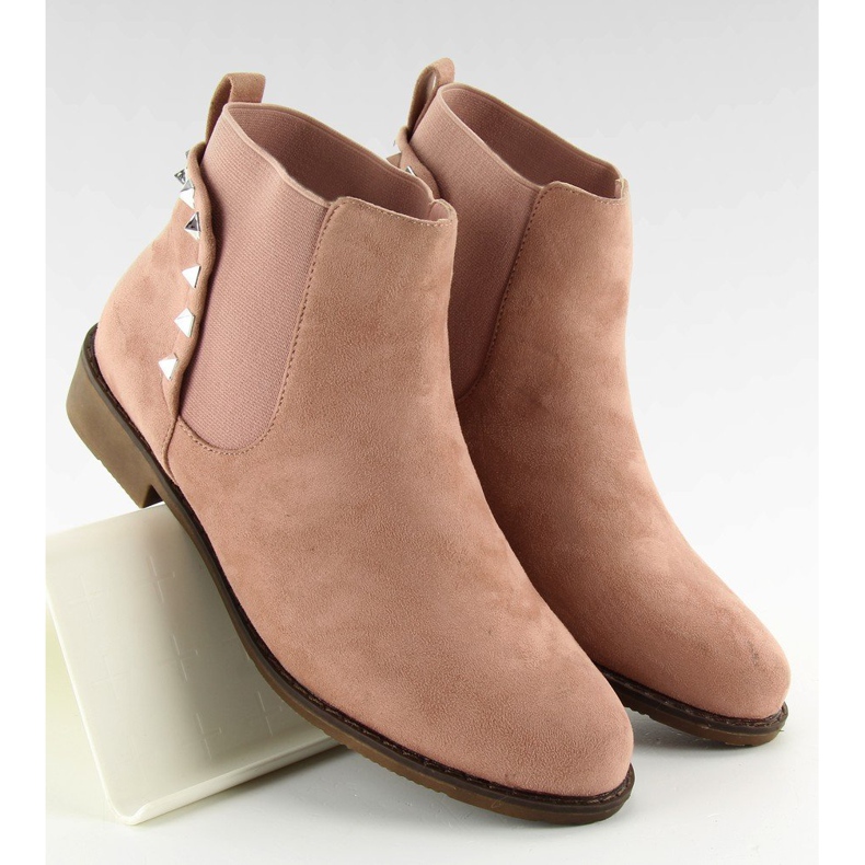 Bottines Chelsea en daim avec clous F175 Rose 2