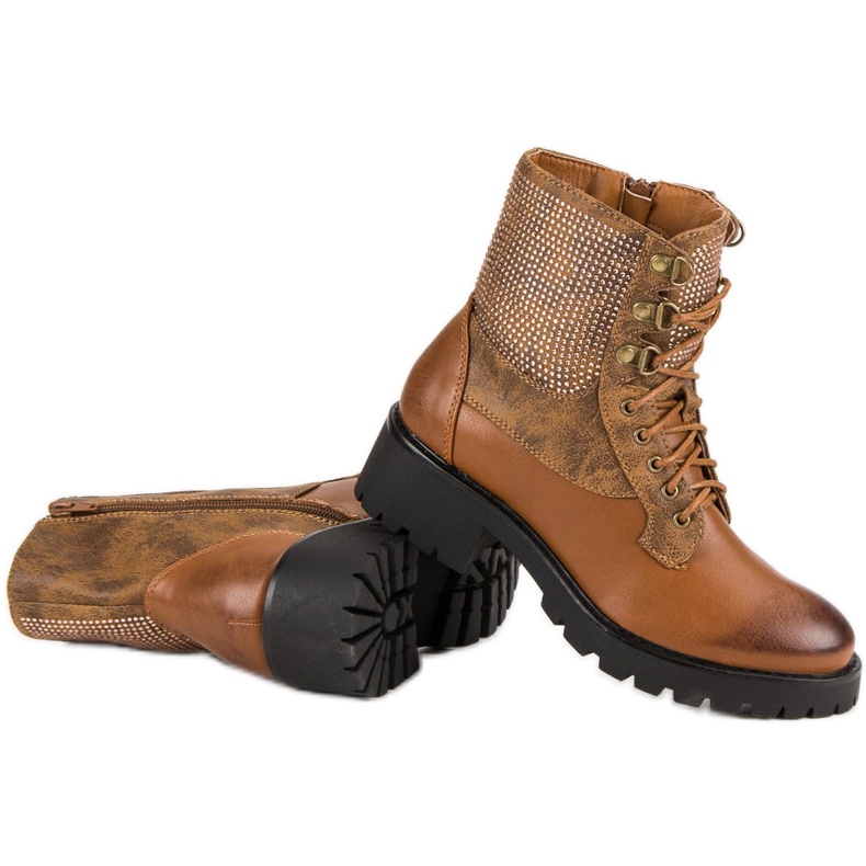 Ideal Shoes Travailleurs lacés sur la plate-forme brun 1