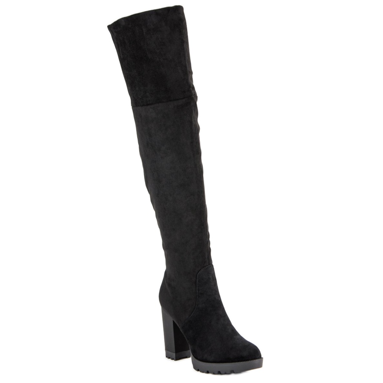 Super Mode Bottines compensées en daim noir 1