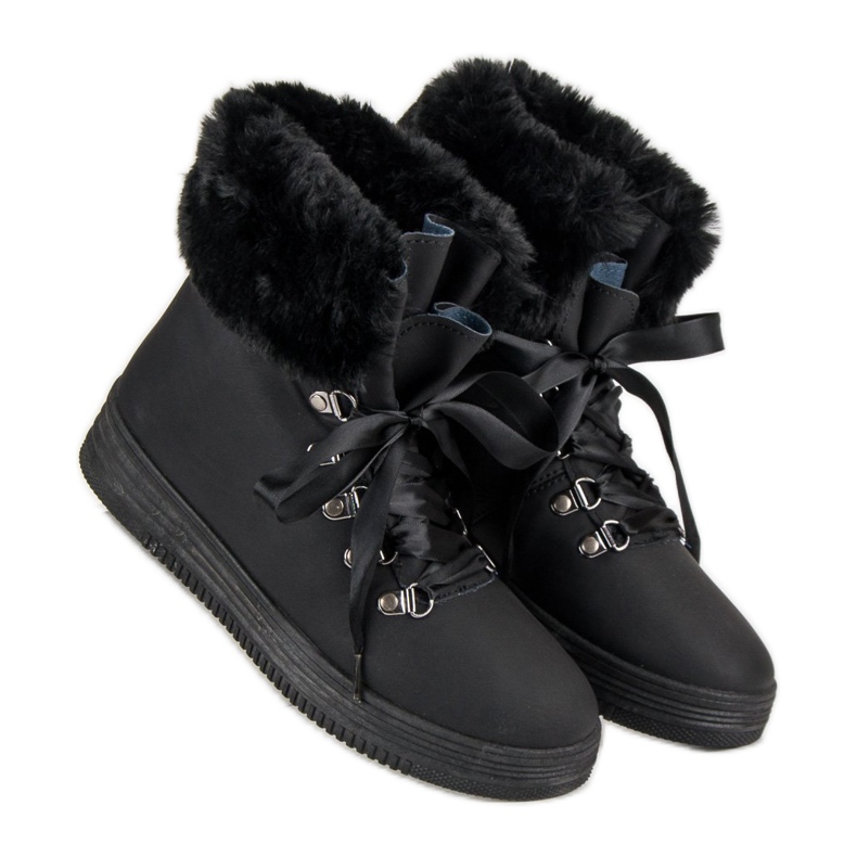 Bottes de neige noires avec fourrure le noir 1