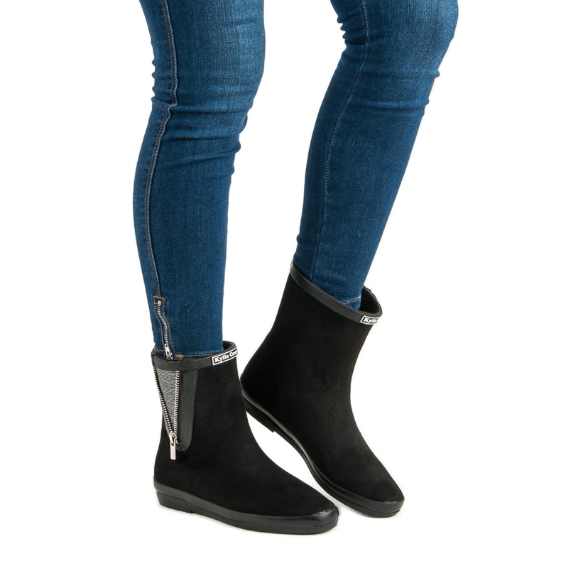 Kylie Galoches en daim avec fermeture à glissière décorative noir 2