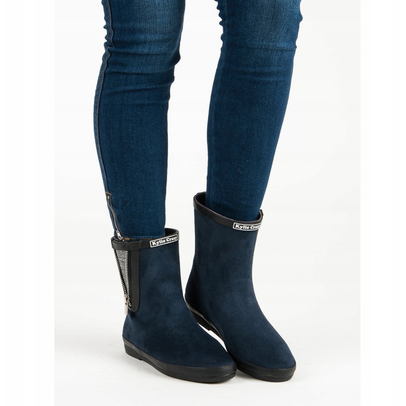 Kylie Galoches en daim avec fermeture à glissière décorative bleu marin 2