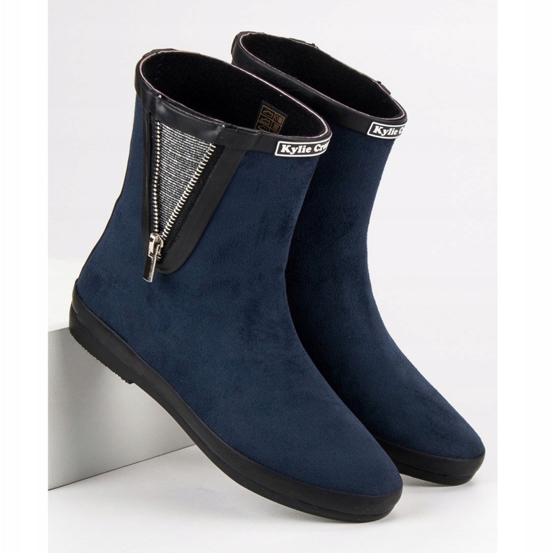 Kylie Galoches en daim avec fermeture à glissière décorative bleu marine 1
