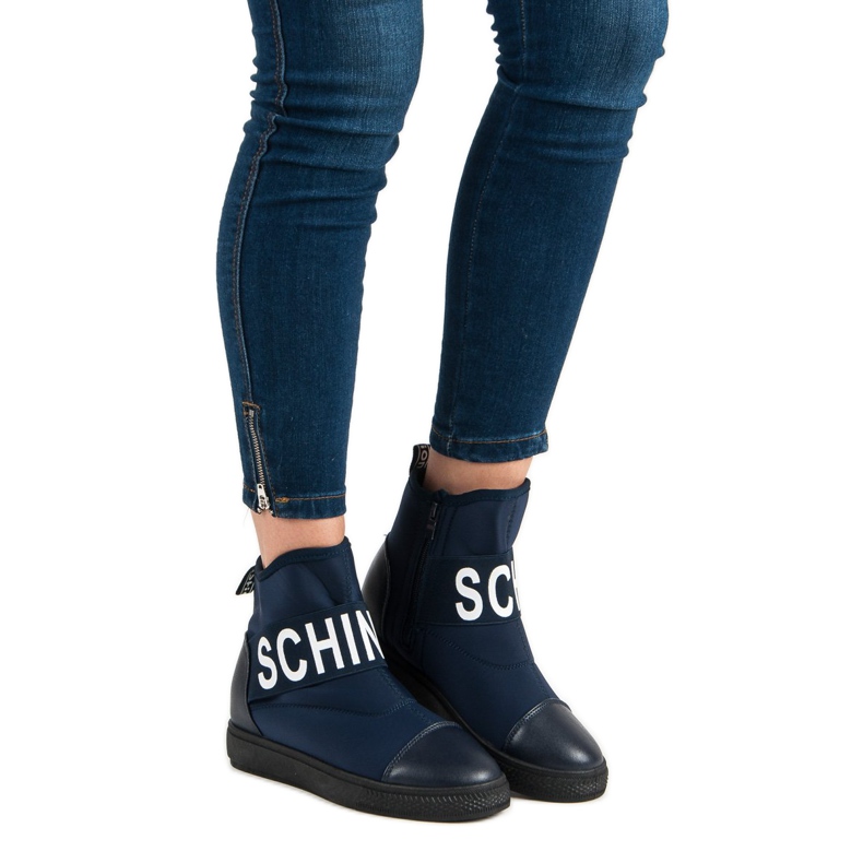 Bestelle Baskets montantes à la mode blanche bleu marin 2 Bestelle Baskets montantes à la mode blanche bleu marin 2