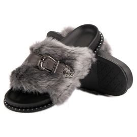 Tongs à la mode avec fourrure gris 5