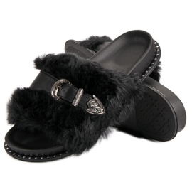 Tongs à la mode avec fourrure le noir 4