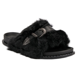 Tongs à la mode avec fourrure le noir 5